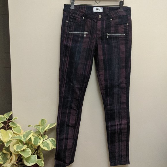 PAIGE | Mauve and Black Checkered Skinny Jeans - Picture 1 of 3